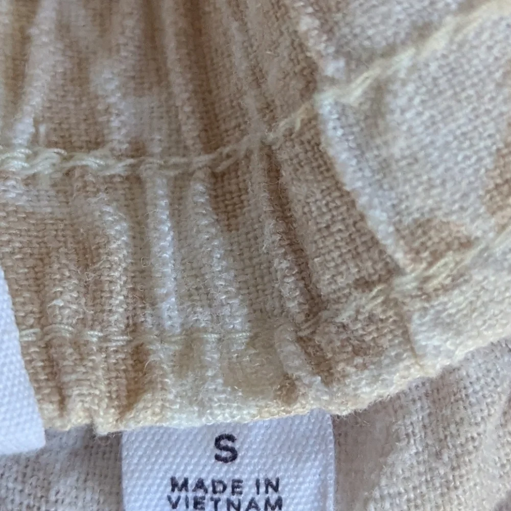 GAP Pull-On Utility Drawstring Linen Shorts White Tan Floral Pockets Small